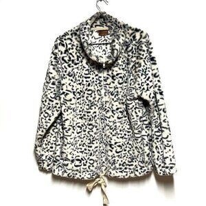 Anthropologie Pol Animal Print Mink Fleece Oversized Quarter Zip Pullover Sz S